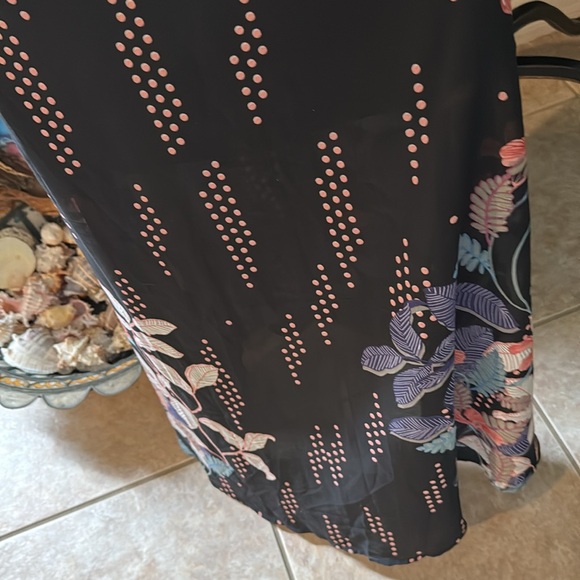 Japana Black wrap/kimona medium blue floral orchids Pink Polka Dots fabulous - Picture 10 of 16